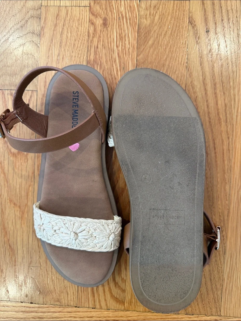 Steve Madden Brown Footbed Sandals with Cream Woven Toe Strap